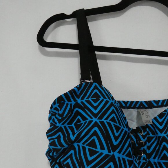 CACTUS | 1X | Geometric Blue and Black Tankini Top - Picture 3 of 13